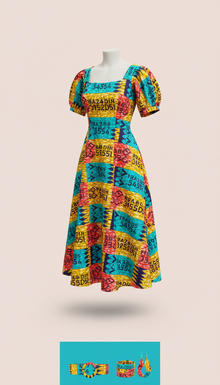 Wax Print Midi Dress With Pockets